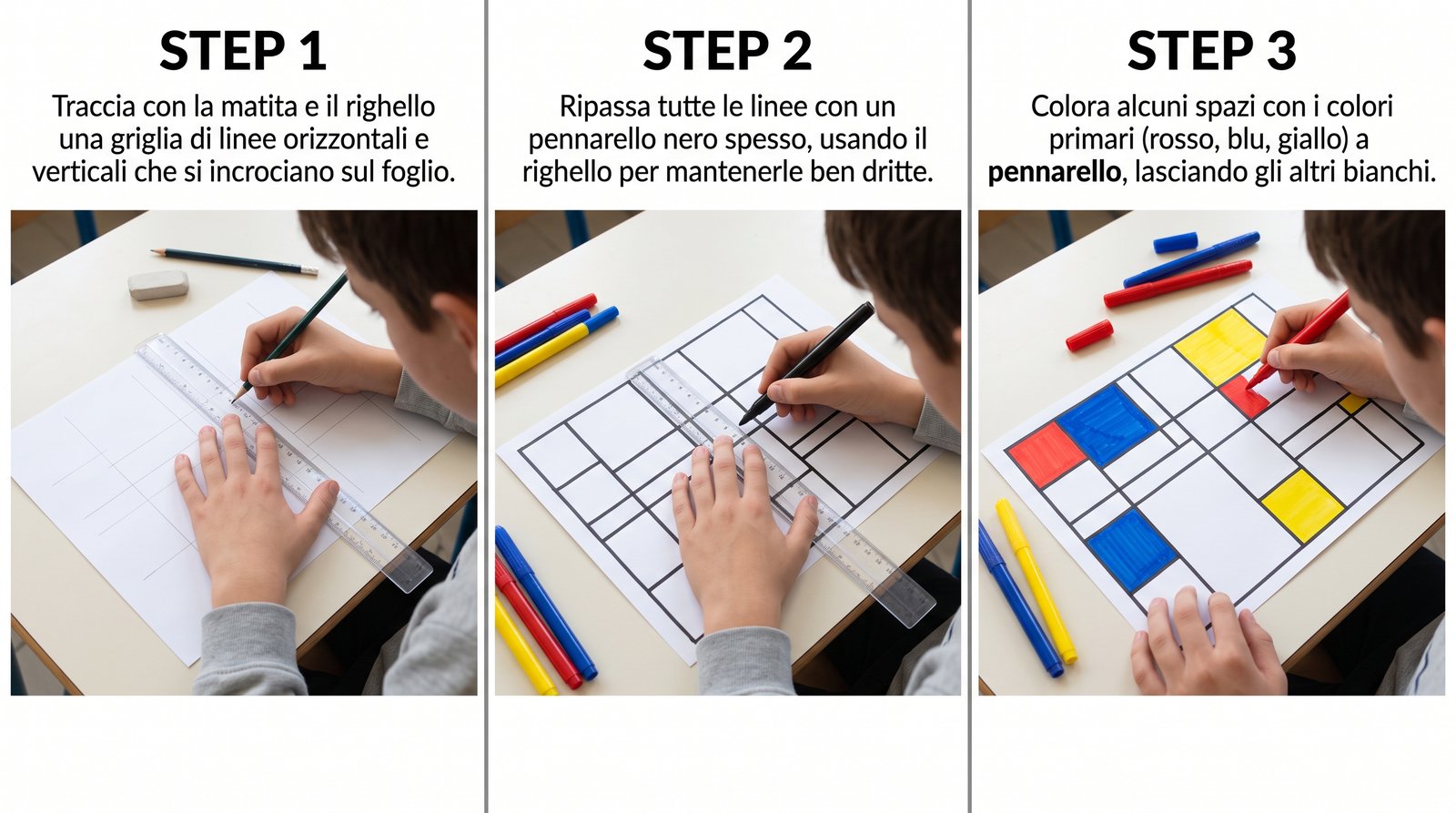 Infografica e passaggi di realizzazione: linee rette e ortogonali