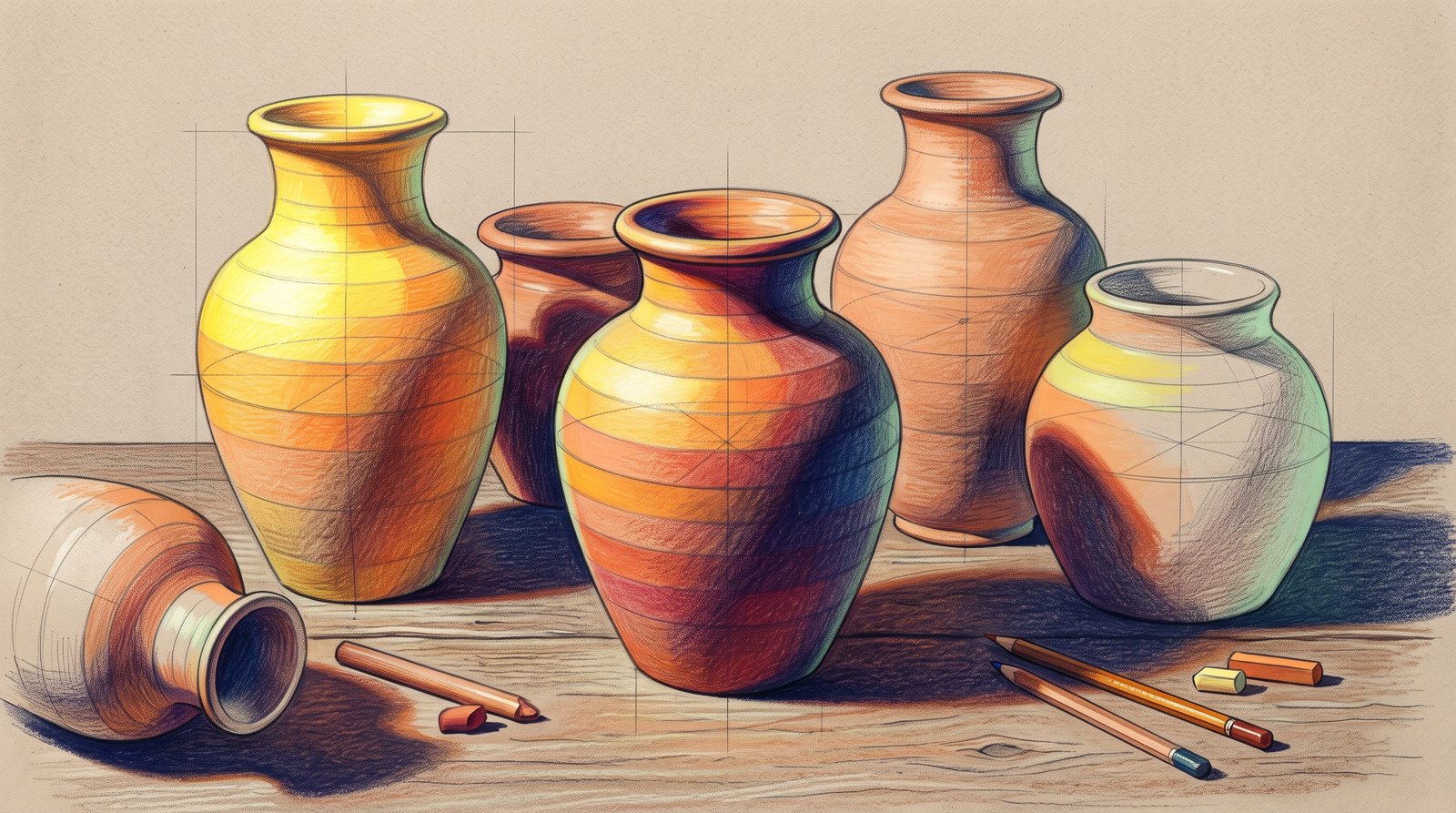 Chiaroscuro Colorato a Fasce: Come Disegnare Vasi