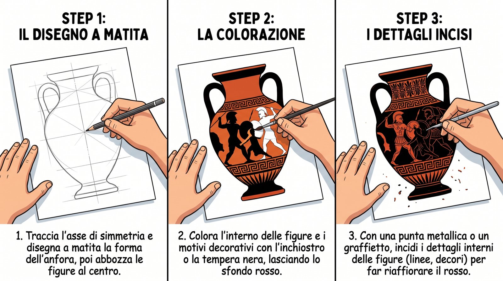 Infografica e passaggi di realizzazione: vaso greco a figure nere