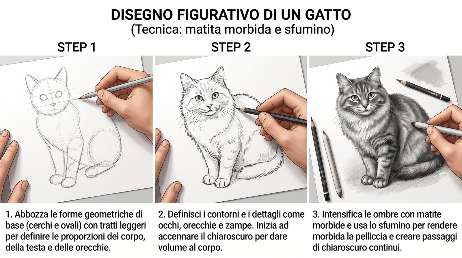 Infografica e passaggi di realizzazione: chiaroscuro grafite