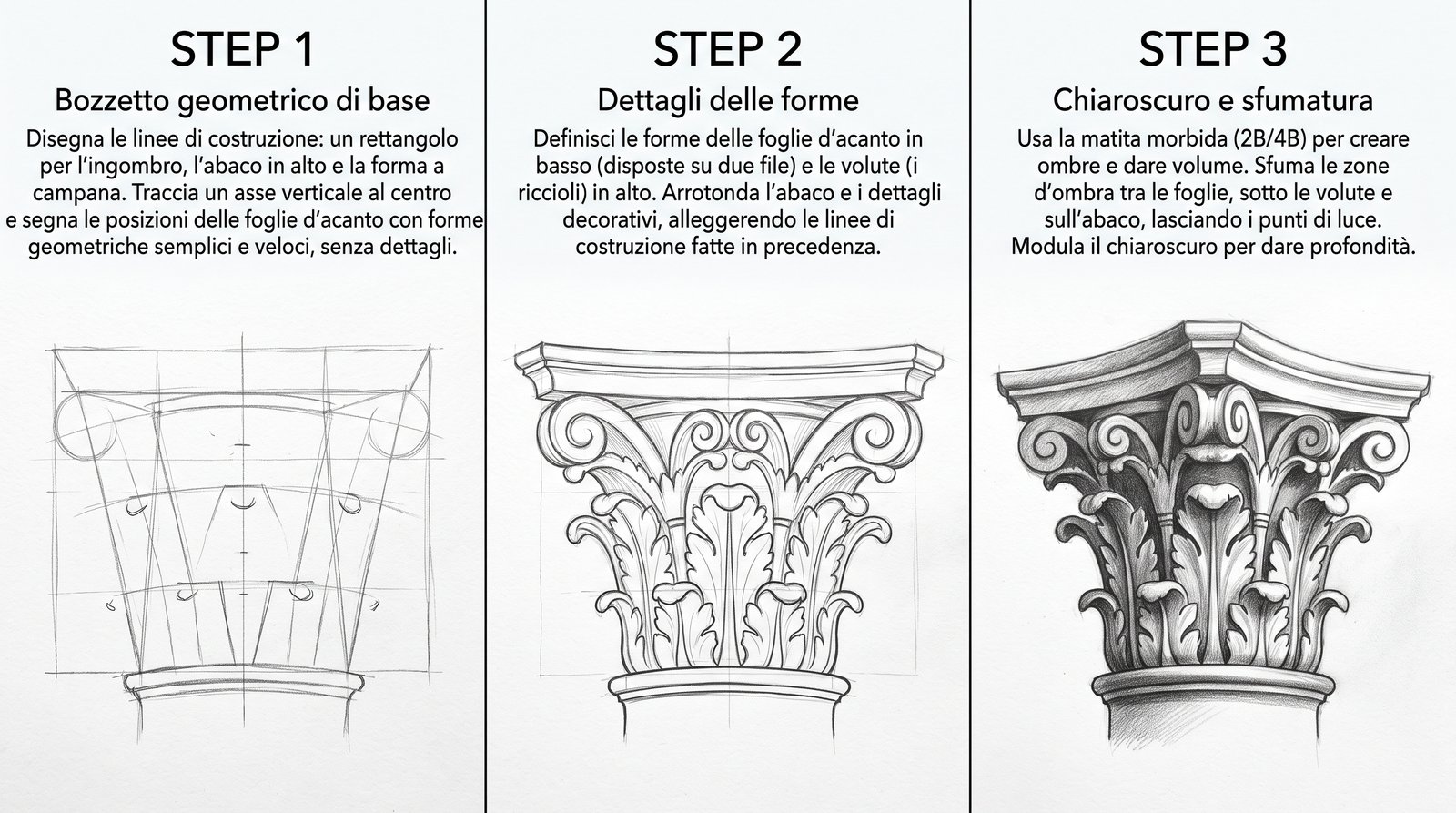 Infografica e passaggi di realizzazione: capitello corinzio
