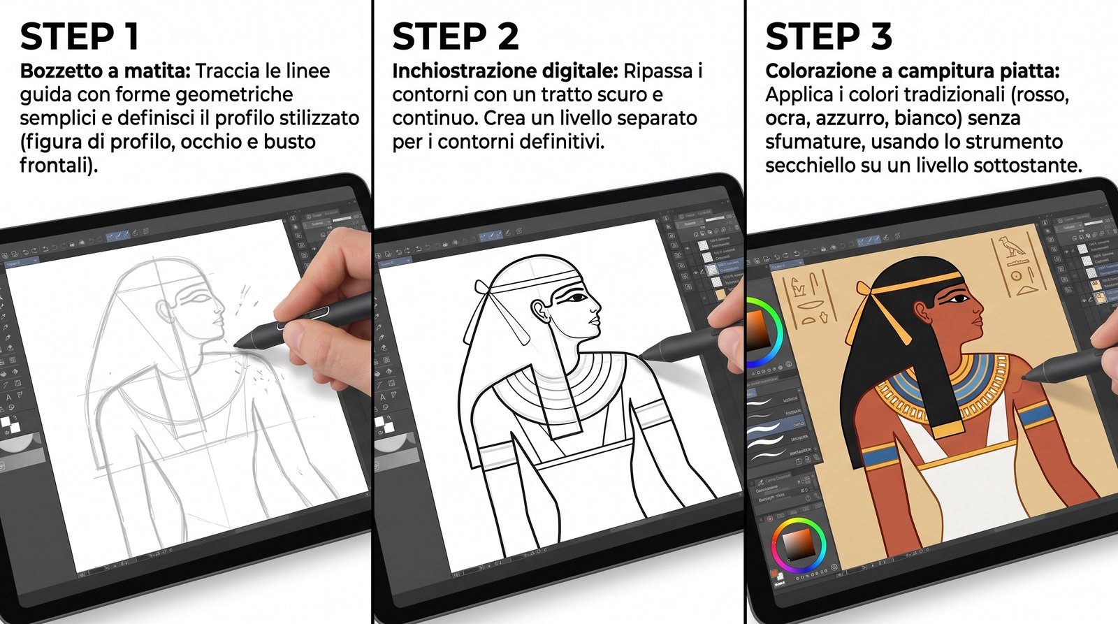 Infografica e passaggi di realizzazione: pittura parietale egizia